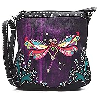 Colorful Dragonfly Western Style Spring Rhinestone Studded Purse Leather Country Handbag Women Shoulder Bag Wallet Set