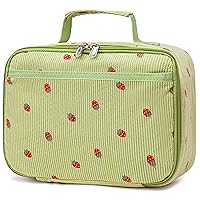 Bluboon Kids Girls Lunch Bag Insulated Lunch Box for school Corduroy Lunch Cooler Organizer School Kids Lunch Tote (Corduroy-Strawberries-Green)