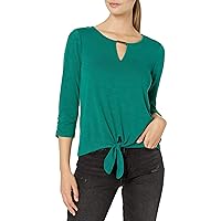 A. Byer Women's Shirred Sleeve Tie Front Top