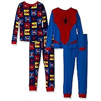 Marvel Boys' Avengers | Black Panther | Captain America | Thor | Spider-Man 4-Piece Snug-fit Cotton Pajamas Set