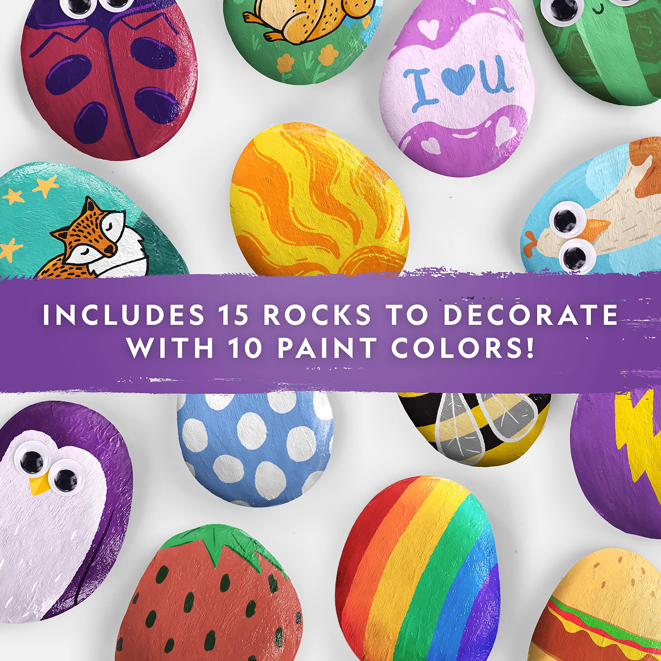 NATIONAL GEOGRAPHIC Rock Painting Kit - Arts & Crafts Kit for Kids, Paint & Decorate 15 River Rocks with 10 Paint Colors & More Art Supplies, Kids Craft, Outdoor Toys, Activity Kit