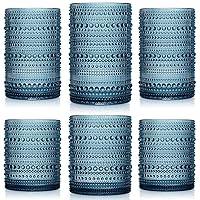 Foaincore 6 Count Hobnail Drinking Glasses Set Vintage Glassware Old Fashioned Beverage Glasses Bubble Cocktail 14 oz, Rocks Glass Cup 11 oz Water Elegant (Cornflower Blue)