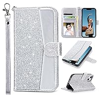 ULAK Compatible with iPhone 14 Plus Wallet Case with Card Holder, Flip iPhone 14 Plus Case for Women Girls PU Leather Kickstand Wrist Strap Shockproof Phone Case for iPhone 14 Plus 6.7'', Silver