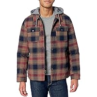Levi's Men's Cotton Plaid Shirt Jacket with Soft Faux Fur Lining and Jersey Hood
