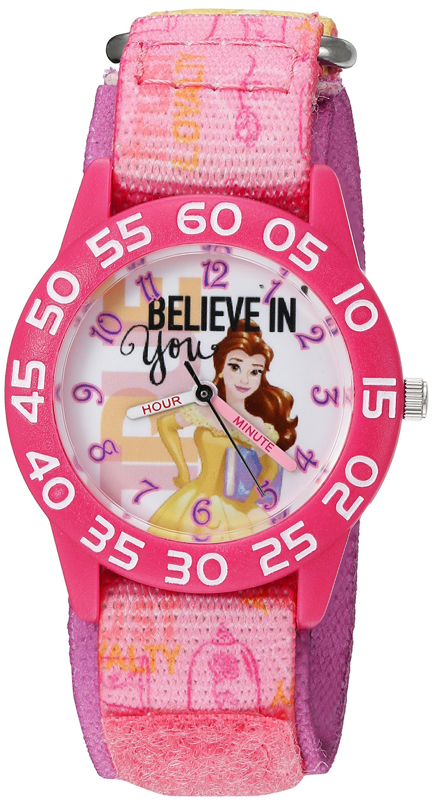 Disney Girl's 'Belle' Quartz Plastic and Nylon Watch, Color:Pink (Model: W002930)