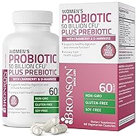 Women's Probiotic 50 Billion CFU + Prebiotic with Cranberry & D-Mannose – Vaginal Health, Healthy Digestion, Immune Function and Urinary Tract Support, Non-GMO, 60 Vegetarian Capsules
