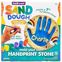 Sand Dough Sculpt & Paint Creations! Mold Your Own Hand Print Stone, DIY 7-inch Handprint Stone Kit, Mess-Free Stepping Stones, Staycation Activity, Keepsake Gift for Kids Ages 4+
