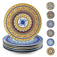 getstar Ceramic Dinner Plates Set of 6, Colorful Plate Set, 10.5 Inches, Microwave & Dishwasher Safe, Boho Dishes