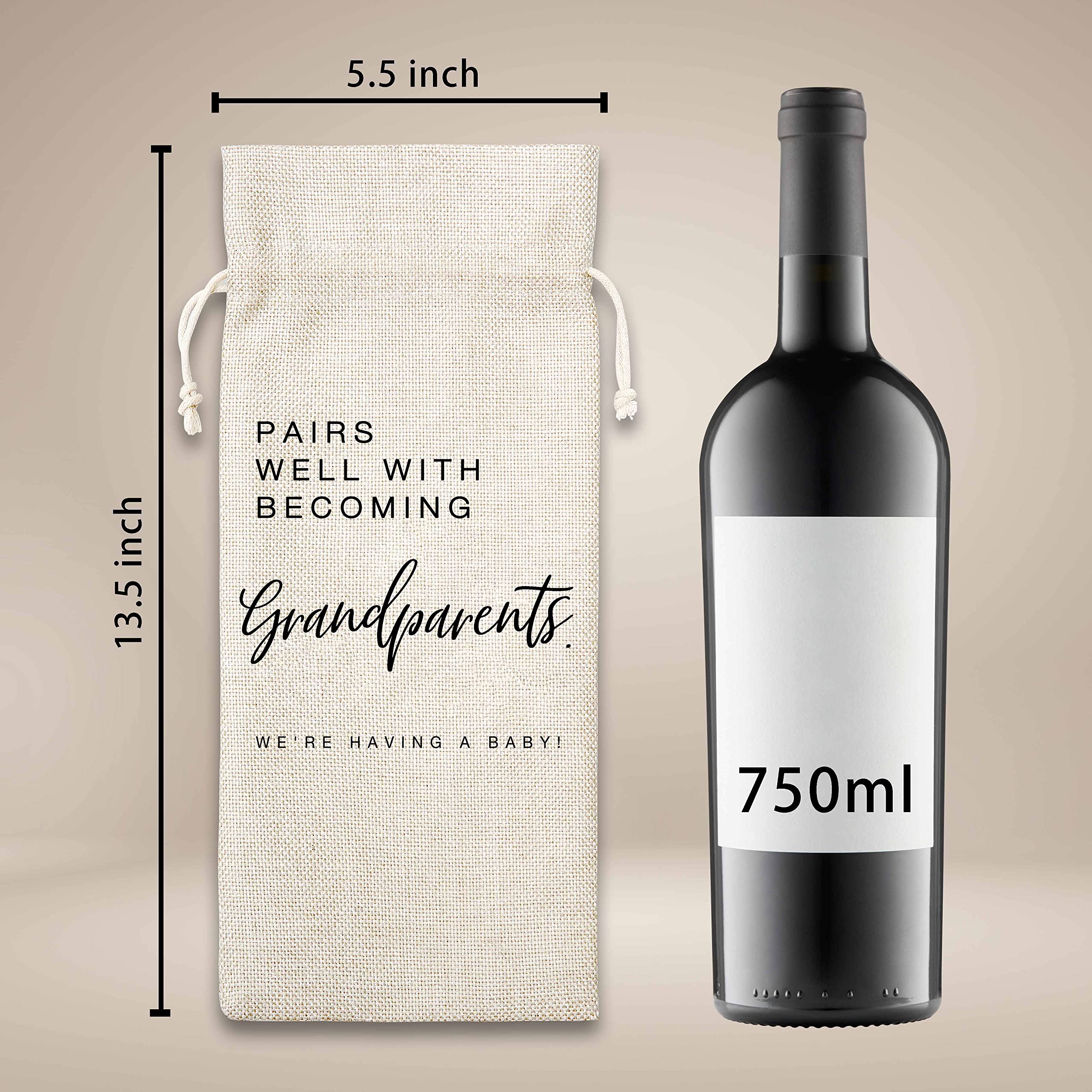 Baby Announcement Wine Bag, Pairs Well With Becoming Grandparent: We Are Having A Baby, Pregnancy Announcement, New Grandparents - 1 Pack (WINEDAI-036)