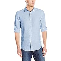 Perry Ellis Men's Roll Sleeve Solid Linen Cotton Button-Down Shirt (Size Small-Xx-Large)