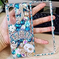 Full Diamonds Designed for Samsung Galaxy Z Fold 3 5G Case with Soft Screen Protector, Girly Bling Hard Protective Phone Case Beauty Shiny Sparkly Cover for Women (Blue Stones)