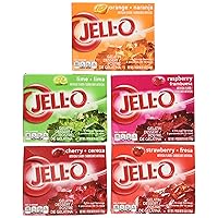 Jell-O Variety Pack Orange Cherry Lime Strawberry Raspberry 6 oz (5-Pack)