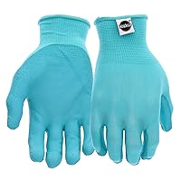 Miracle-Gro MG37164 Stretch Knit Gardening Gloves - Aqua Blue, Medium/Large, PU Work Gloves with Nylon Shell, Water Resistant