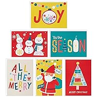Hallmark Festive Fun Boxed Christmas Card Assortment for Kids (36 Cards with Envelopes) Red, Green, Yellow, Snowmen, Santa