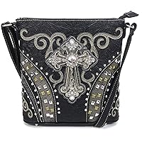 Justin West Clydesdale Tooled Leather Metal Stud Cross Conceal Carry Women Handbag Purse