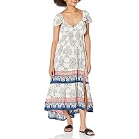Angie Women's Flutter Sleeve Lace Up Back Hi-lo Maxi Dress with Slit