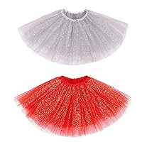 Simplicity Silver Sequin and Red Sequin Women's Classic Elastic 3 Layered Tulle Tutu Skirt