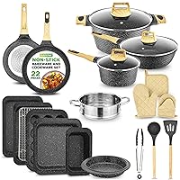 NutriChef 22-Piece Black Marble Non-Stick Cookware and Bakeware Set - Professional Home Kitchen Collection with Multi-Sized Pots, Pans, and Heat-Resistant Tools