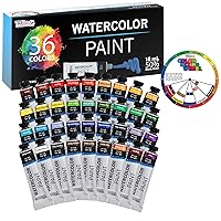 U.S. Art Supply Professional 36 Color Set of Watercolor Paint in Large 18ml Tubes - Vivid Colors Kit for Artists, Students, Beginners - Canvas Portrait Paintings - Color Mixing Wheel