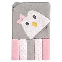 Luvable Friends Unisex Baby Hooded Towel with Five Washcloths,Cotton,Polyester, Penguin, One Size