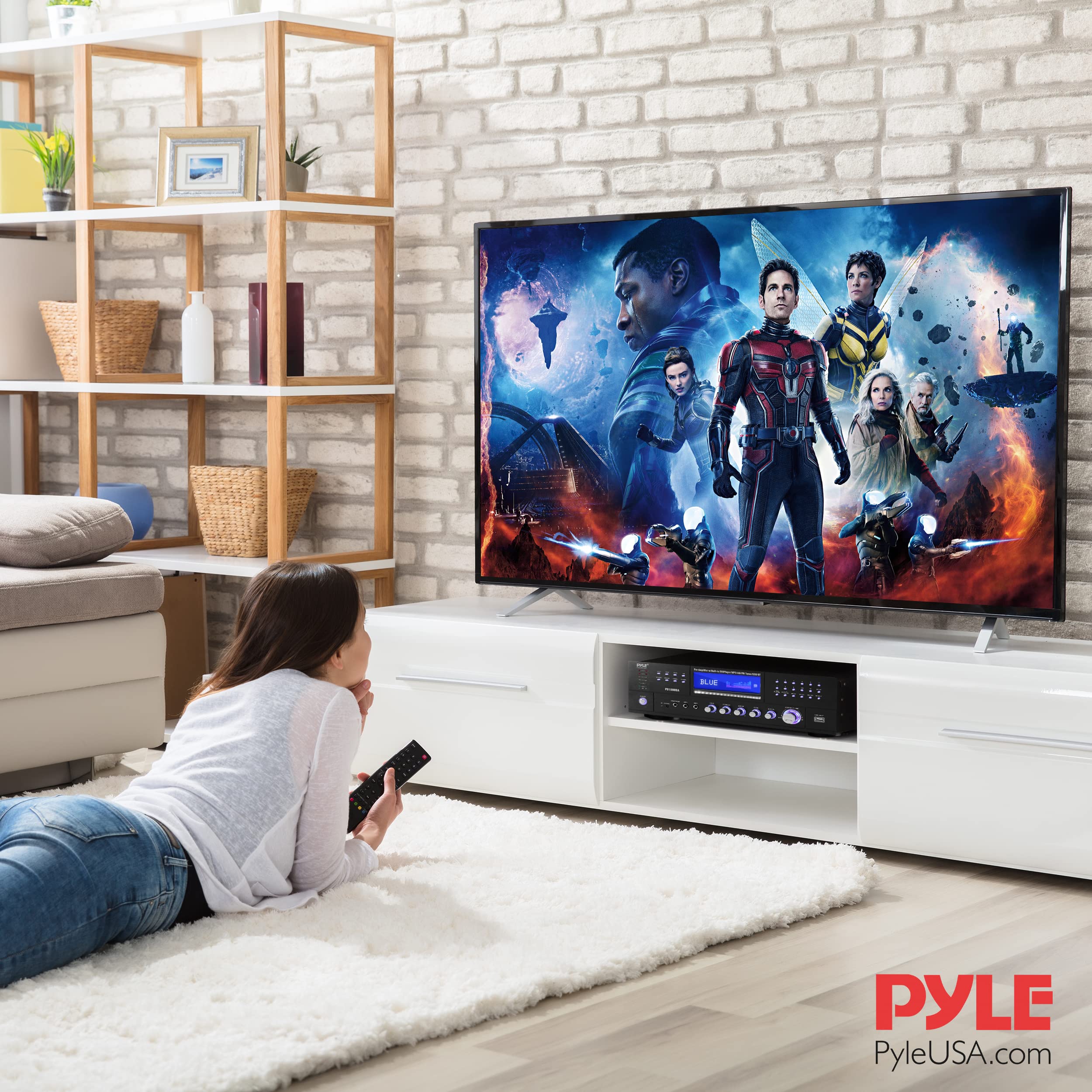 Pyle 4-Channel Audio Receiver Amplifier DVD Player-Bluetooth Compatible, FM Radio, CD, USB, 7 Inputs, Echo for Karaoke, LED Display, Powerful Speaker Amplifier, Remote Control 1000W
