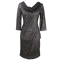 Alex Evenings Women's Petite 3/4 Sleeve Dress with Lace Detail Size 6P Black/Nude