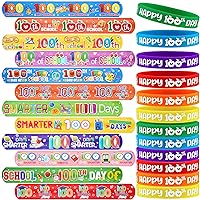 ADXCO 48 Pieces 100th Day of School Slap Bracelets Silicone Wristbands Set School Snap Slip Wristbands Accessories for School Party Favors Classroom Prizes Birthday Gifts, 18 Assorted Styles