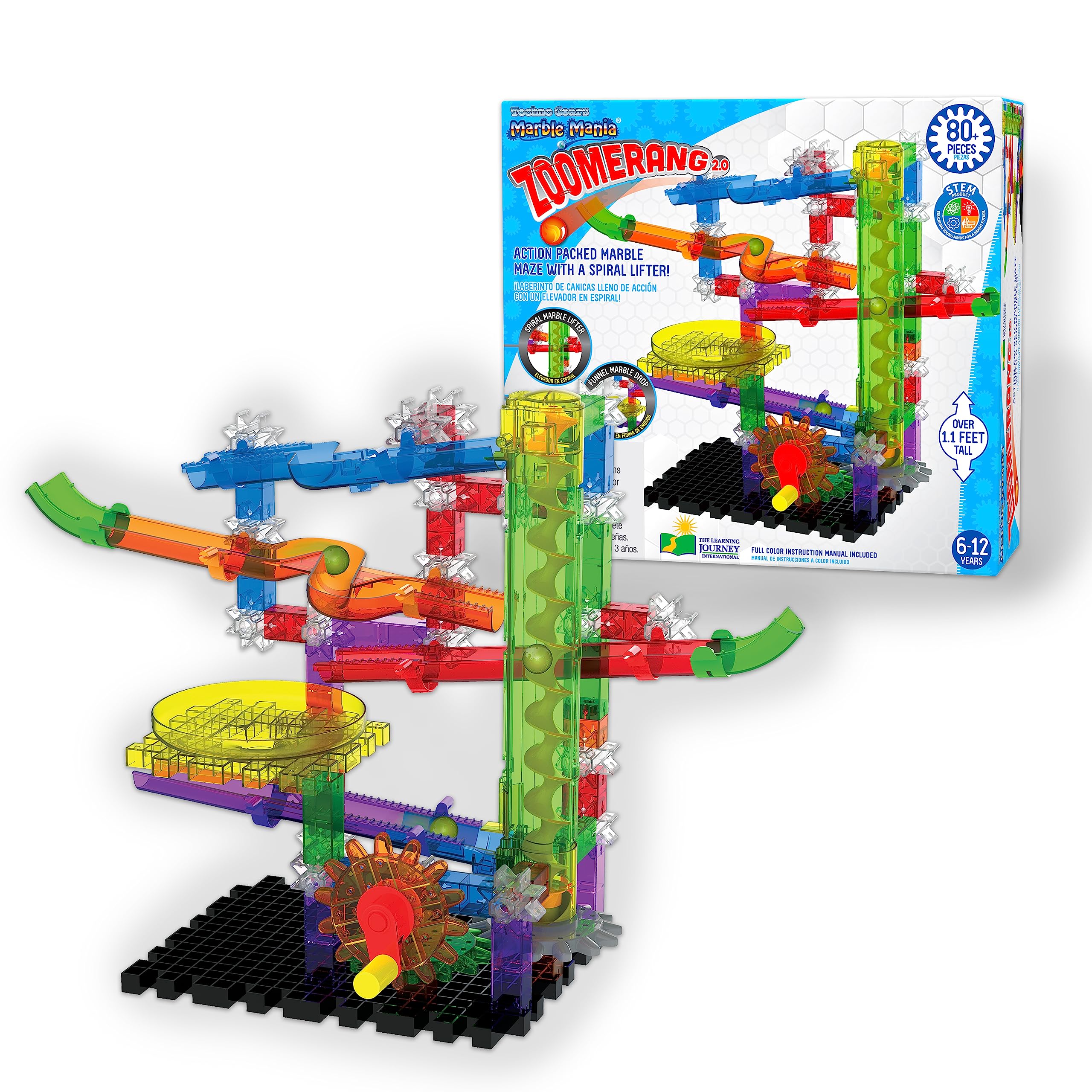 The Learning Journey: Techno Gears Marble Mania - Zoomerang 2.0 (80+ pcs) - Marble Run for Kids Ages 6 and Up - Award Winning Toys