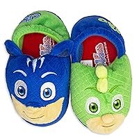 PJ Masks Boys Slippers Catboy and Gekko Mismatch,Slip on Plush Slippers for Toddlers,Blue Green,Toddler Size 5/6 to Toddler Size 9/10