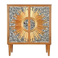 Accent Cabinet with Doors, Sideboard Buffet with Distressed Finish and Sunburst Gold Painting, 15.7