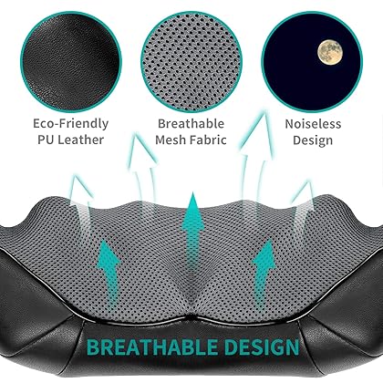 Shiatsu Neck and Back Massager with Soothing Heat, Nekteck Electric Deep Tissue 3D Kneading Massage Pillow for Shoulder, Leg, Body Muscle Pain Relief, Home, Office, and Car Use