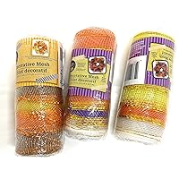 Bags & Tags Boutique~ Autumn Fall Halloween Thanksgiving Assorted Color Mesh Ribbon - 6in. x 5yd. (15.2cm x 4.57m) - Bundle of 3 Rolls