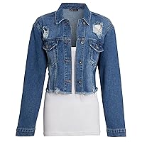 Womens Denim Jacket Crop Style Long Sleeve Button Up Slim Fit Vintage Jean Jacket For Ladies Gilrs