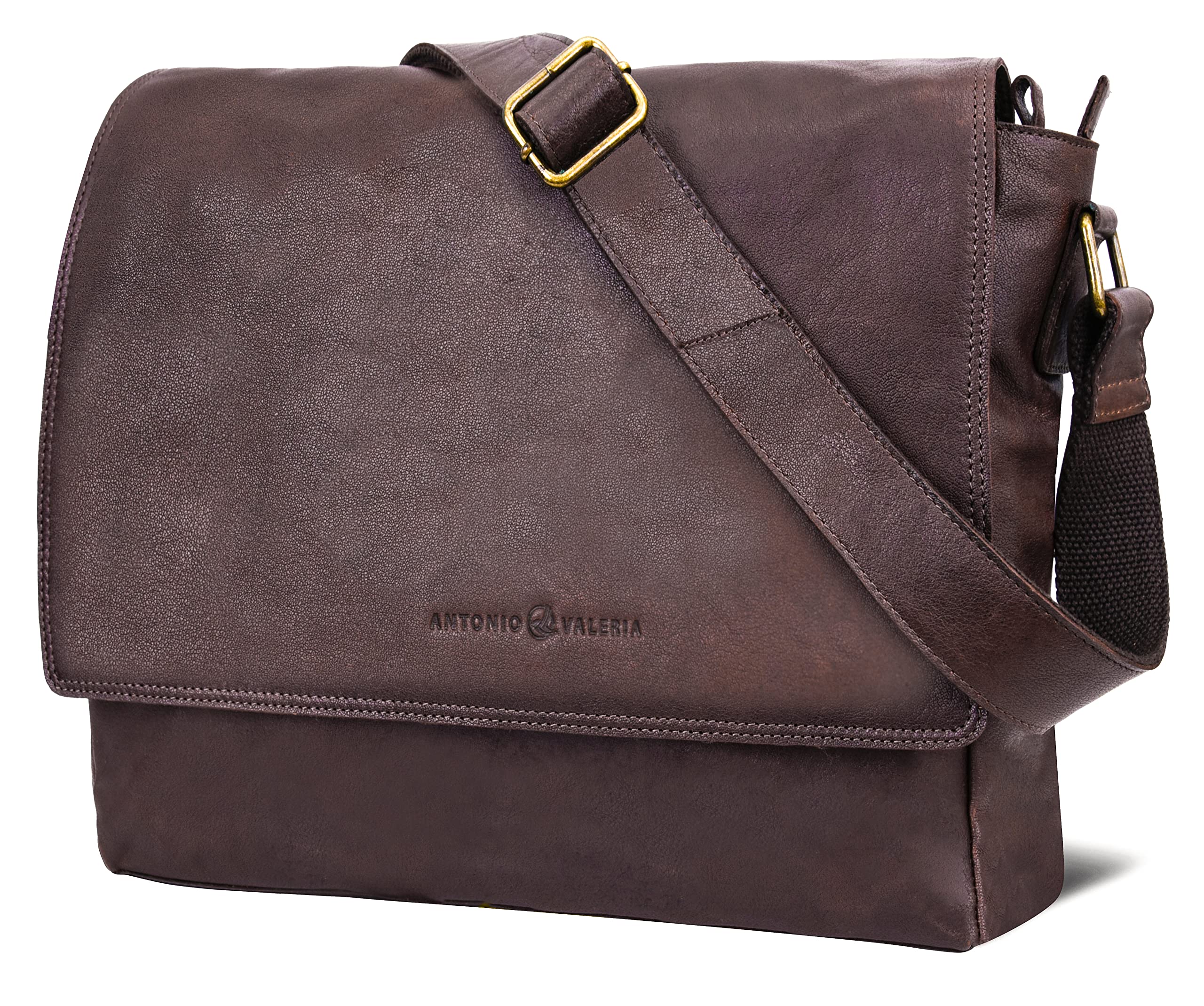 ANTONIO VALERIA Robert Brown Premium Vintage Wash Leather Messenger Bag for Men