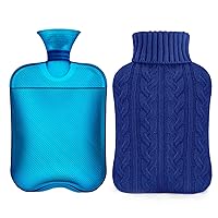 samply Hot Water Bottle with Knitted Cover, 2L Hot Water Bag for Hot and Cold Compress, Hand Feet Warmer, Ideal for Menstrual Cramps, Neck and Shoulder Pain Relief,Navy