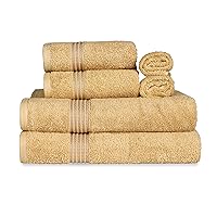 Superior Egyptian Cotton 6-Piece Towel Set, Bathroom Essentials, Towels for Bathroom, Apartment, Airbnb, Guest Bath, Face, Hand, Bath Towels, Washcloths, Absorbent, Fast Drying, Gold