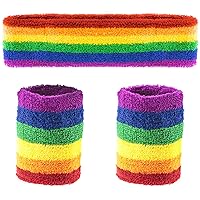 3PC Headband and Sweatband Rainbow Set – Exercise Sport Runs – LGBTQIA2s+ Pride Events – Unisex – One Size- By TRIXES