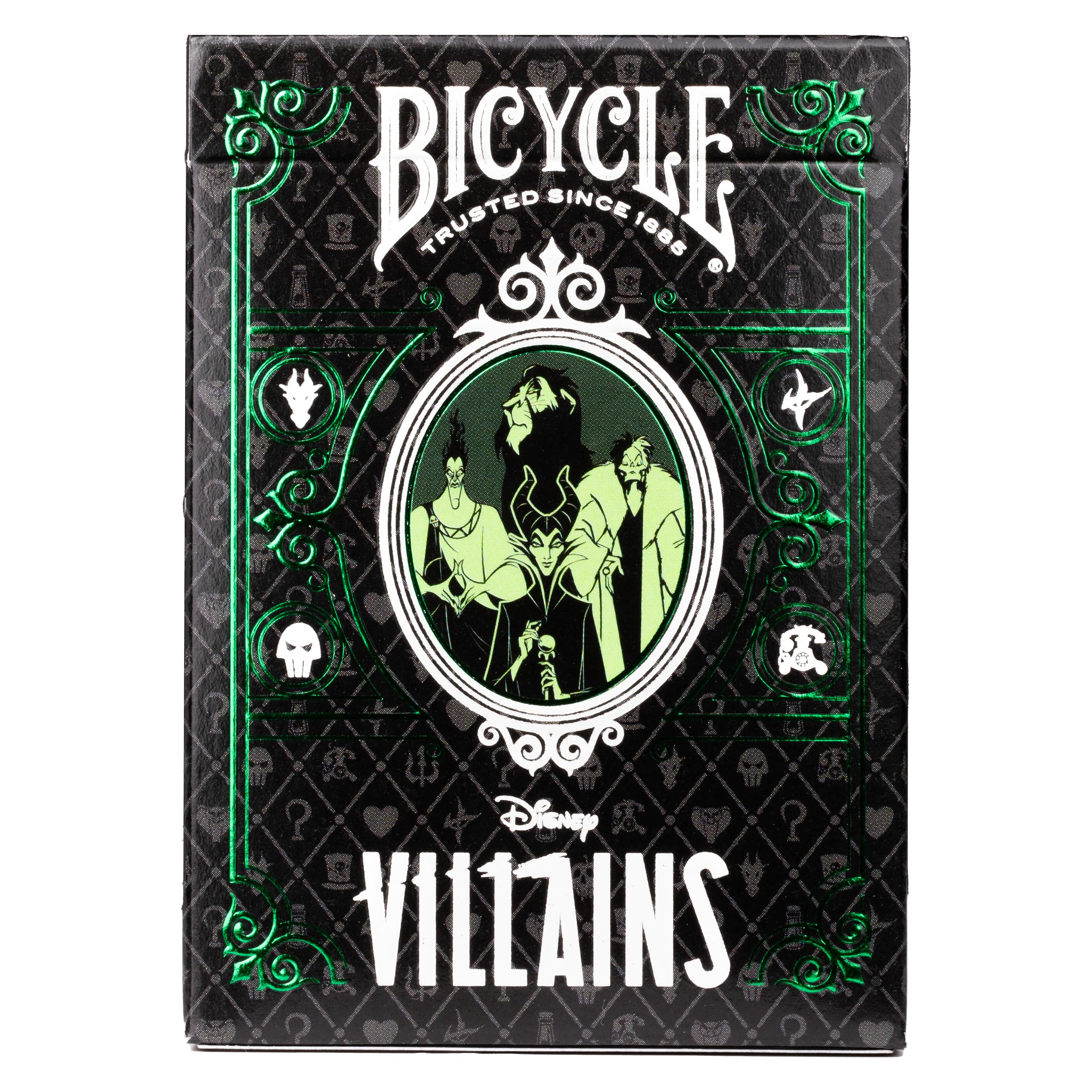 Bicycle Disney Villains Playing Cards - Features 12 Disney Villains Including Scar, Maleficent, Ursula, and More - Green or Purple Playing Cards (Colors May Vary)