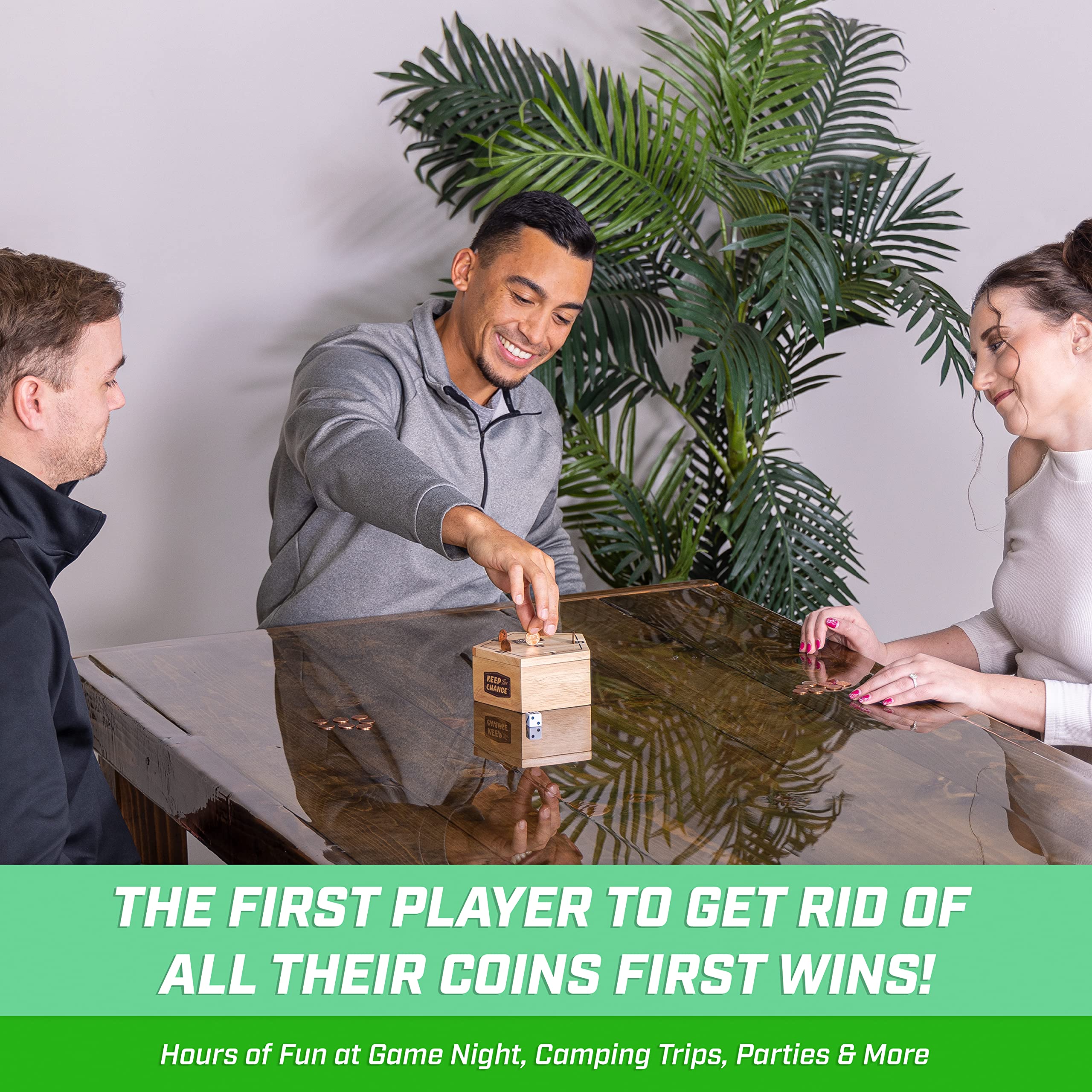 GoSports Keep The Change - Tabletop Coin Drop Dice Game for Kids & Adults, Includes 2 Dice and Game Rules