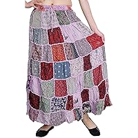 Long Printed Dori Skirt from Gujarat with Patch Work - Rayon