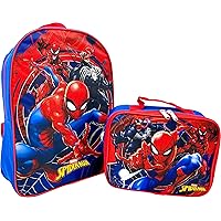 Ruz Marvel Kids School Backpack with Lunch Box Set. 2 Piece 15” Book Bag and Lunch Box Bundle (Spider-Man Blue)
