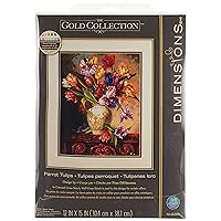 Dimensions Gold Collection Counted Cross Stitch Kit, Parrot Tulips, 14 Count Black Aida, 12'' x 15''