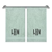 Monogrammed Hand Towels, Decorative Towel Set, Personalized Gift, Super Soft, Highly Absorbent, 100% Turkish Genuine Cotton Customized 2 Piece Hand Towel Sets for Kitchen, Face, Gym & Spa, Green