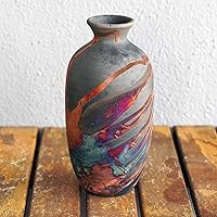 Koban Ceramic Raku Vase with Water Tube - Pottery Gifts for Her, Boho, Gift Box, Gift for Mom, Bridesmaid Wedding Gift, Home Decor, Fall Decor (CB)