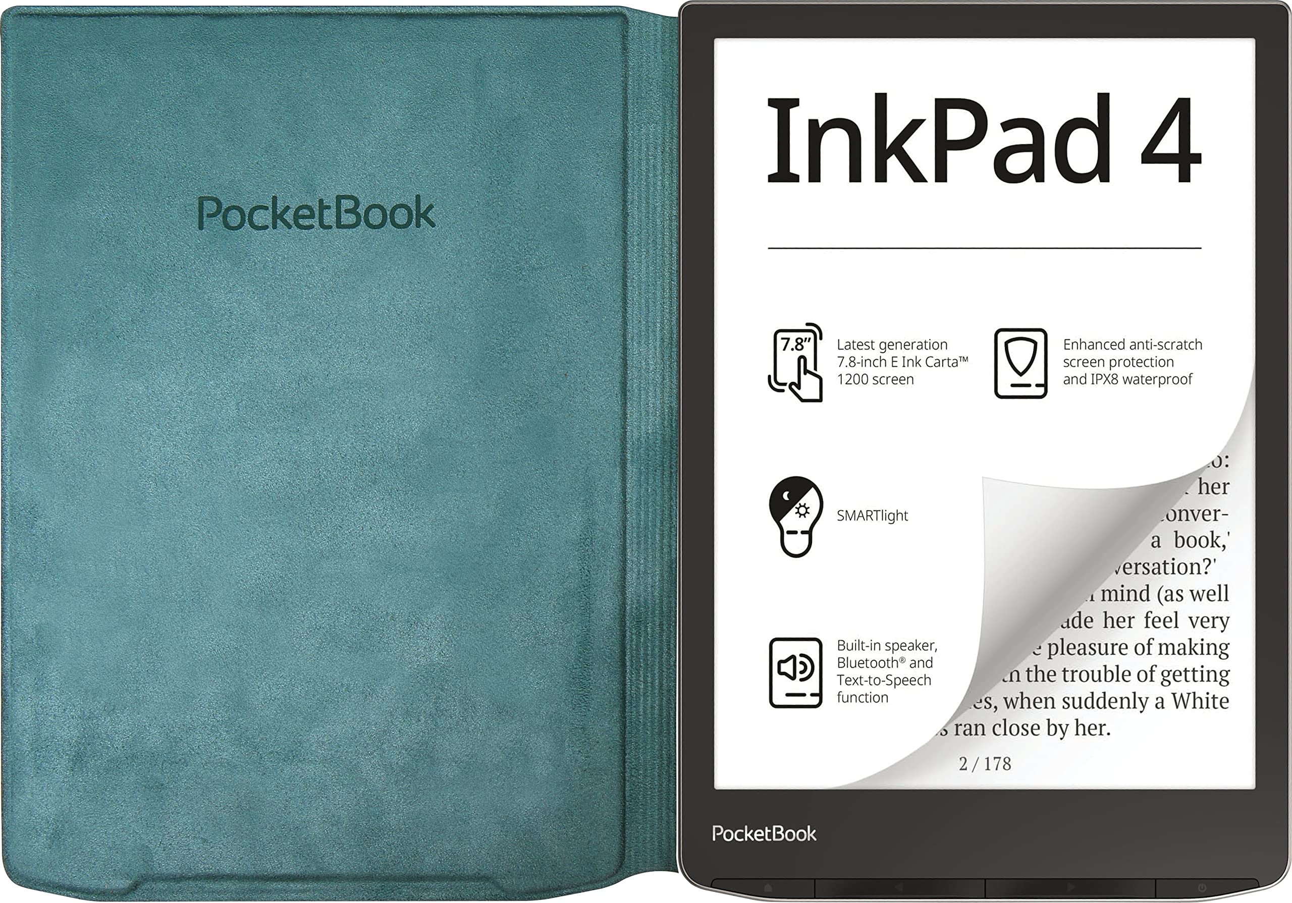 PocketBook E-Reader Cover for InkPad 4 & InkPad Color 2 | Flip Cover with Smart Sleep Function | Durable Protection | Lightweight Covers Perfect for Travel | E-Book Reader Case in Sea Green