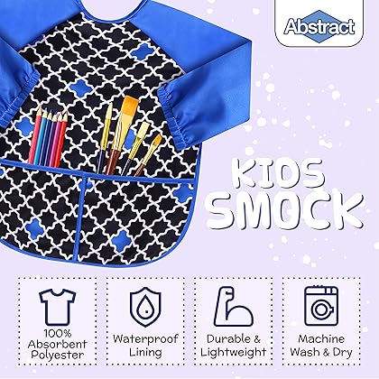 Kids Art Smock Apron Premium Long Sleeve Waterproof Bib for Painting and Eating