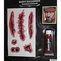 6 Temporary Scar Tattoos and Fake Blood, Bloody Scab, Stitches theme, great for Halloween!