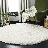 SAFAVIEH Polar Shag Collection Area Rug - 3' Round, White, Solid Glam Design, Non-Shedding & Easy Care, 3-inch Thick Ideal for High Traffic Areas in Living Room, Bedroom (PSG800B)