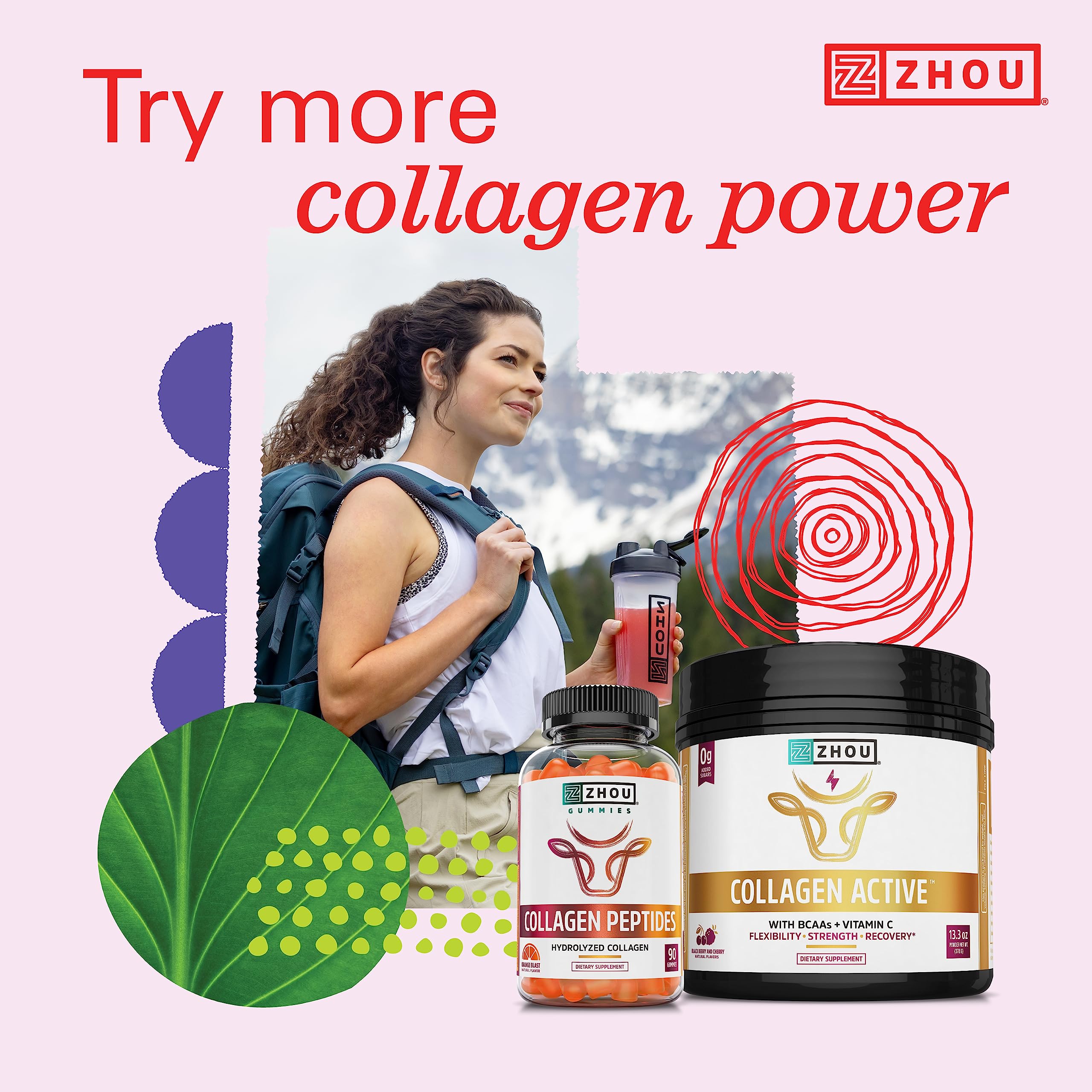Zhou Collagen Peptides Hydrolyzed Protein Powder – Grass Fed, Pasture Raised, Unflavored, Hormone-Free, Non-GMO,18 Ounce