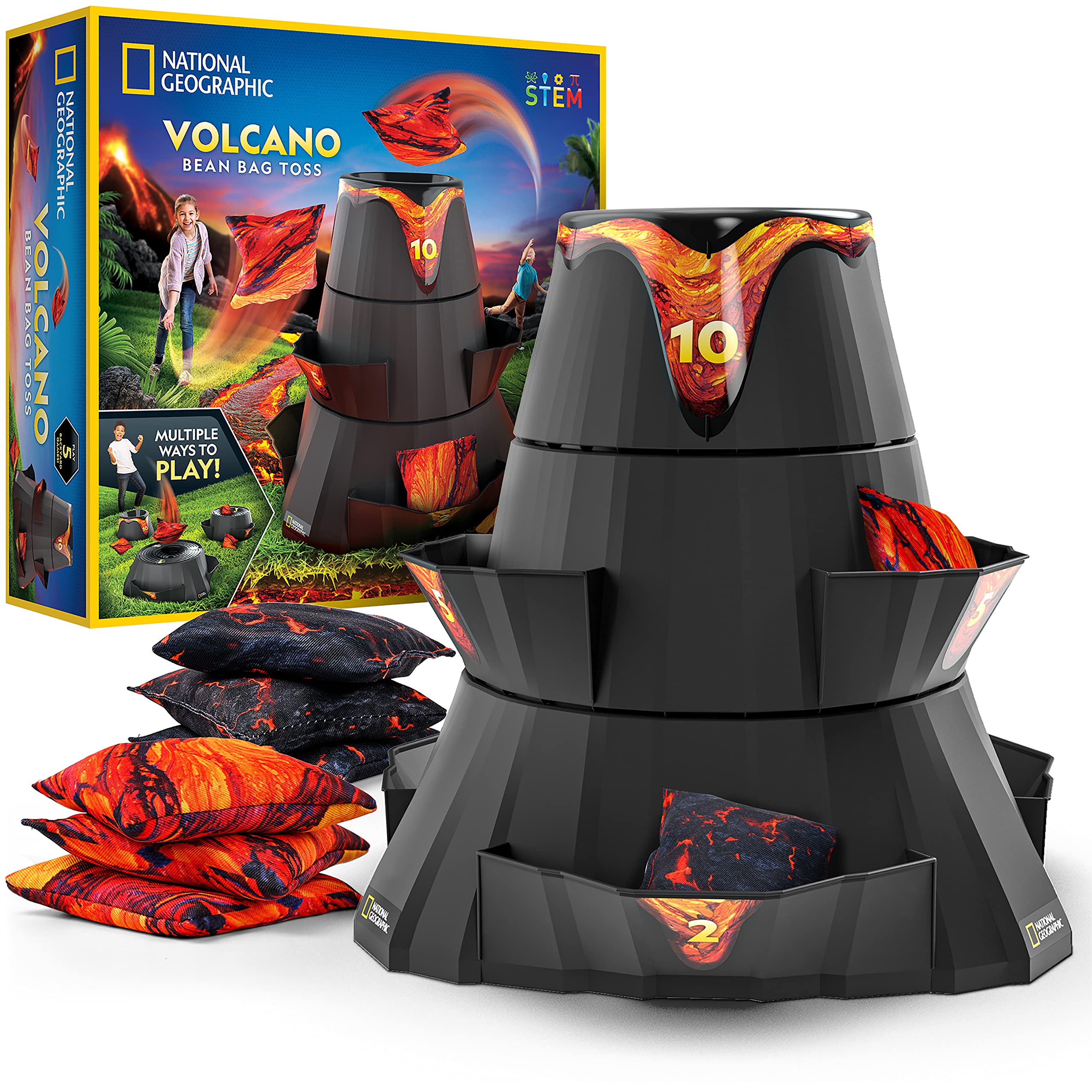 NATIONAL GEOGRAPHIC Volcano Bean Bag Toss Game for Kids - Kids Cornhole Game Set with 5 Backyard Games, Bean Bags for Tossing, Yard Games for Kids, Outdoor Kids Games, Patio Games (Amazon Exclusive)